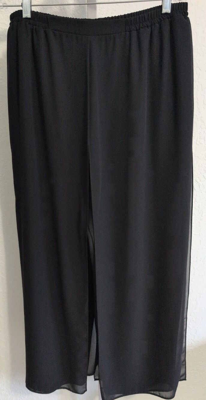Women’s Sz 14 Black Chiffon Palooza Dressy Pants Wide Leg Elastic Waist Pull on